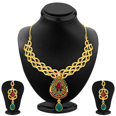 Sukkhi Wavy Gold Plated AD Necklace Set For Women