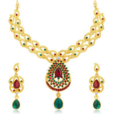 Sukkhi Wavy Gold Plated AD Necklace Set For Women-1