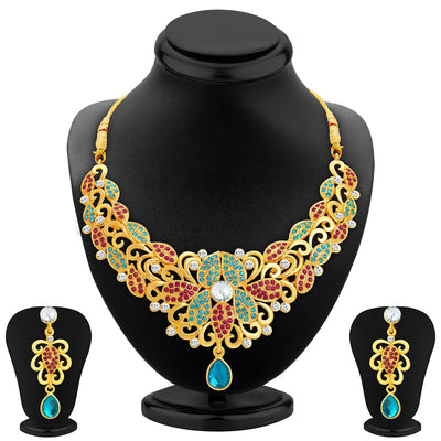 Sukkhi Marquise Gold Plated AD Necklace Set For Women
