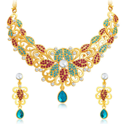 Sukkhi Marquise Gold Plated AD Necklace Set For Women-1