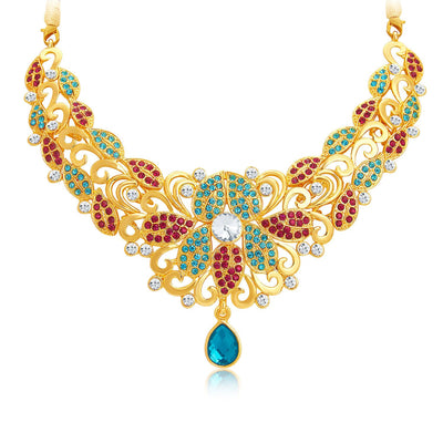 Sukkhi Marquise Gold Plated AD Necklace Set For Women-4