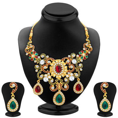 Sukkhi Designer Gold Plated AD Necklace Set For Women