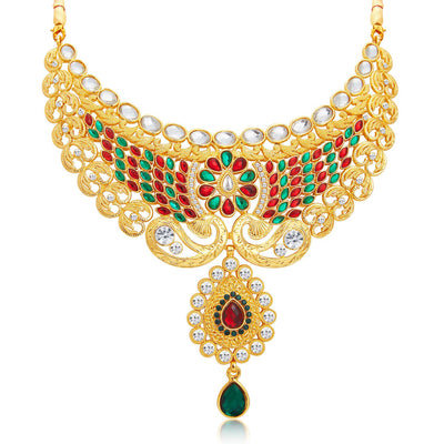 Sukkhi Splendid Gold Plated AD Necklace Set For Women-4