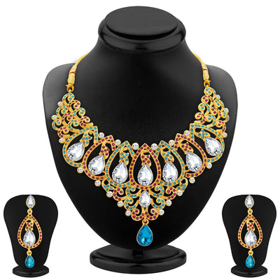 Sukkhi Pretty Gold Plated AD Necklace Set For Women