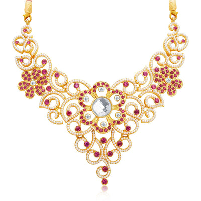 Sukkhi Glittery Gold Plated AD Necklace Set For Women-4