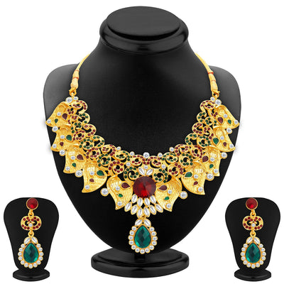 Sukkhi Magnificent Gold Plated AD Necklace Set For Women