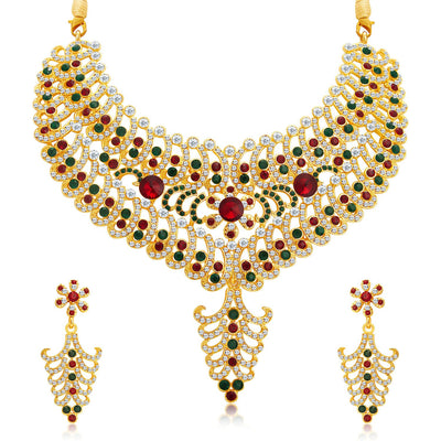 Sukkhi Resplendent Gold Plated AD Necklace Set For Women-1
