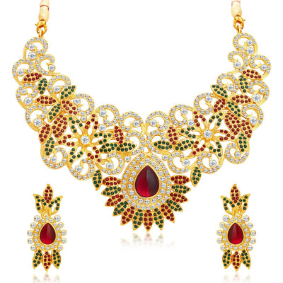 Sukkhi Attractive Gold Plated AD Necklace Set For Women-1