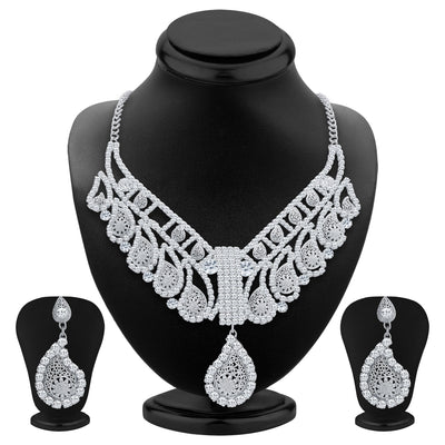Sukkhi Sublime Rhodium Plated AD Necklace Set For Women