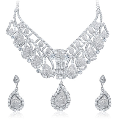 Sukkhi Sublime Rhodium Plated AD Necklace Set For Women-1