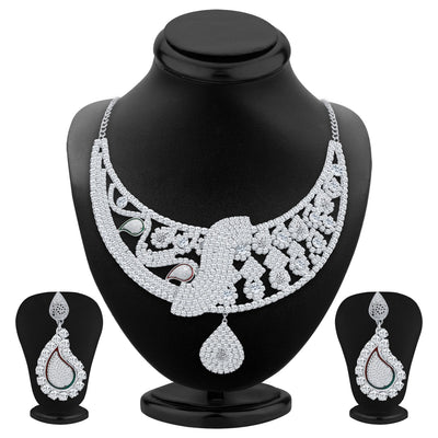 Sukkhi Ritzy Rhodium Plated AD Necklace Set For Women