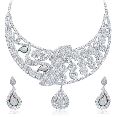 Sukkhi Ritzy Rhodium Plated AD Necklace Set For Women-1