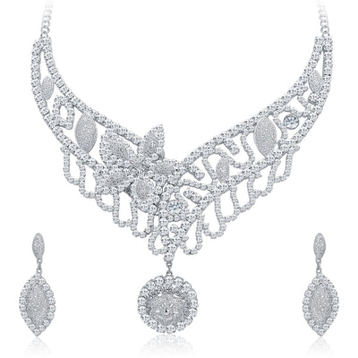 Sukkhi Dazzling Rhodium Plated AD Necklace Set For Women-1
