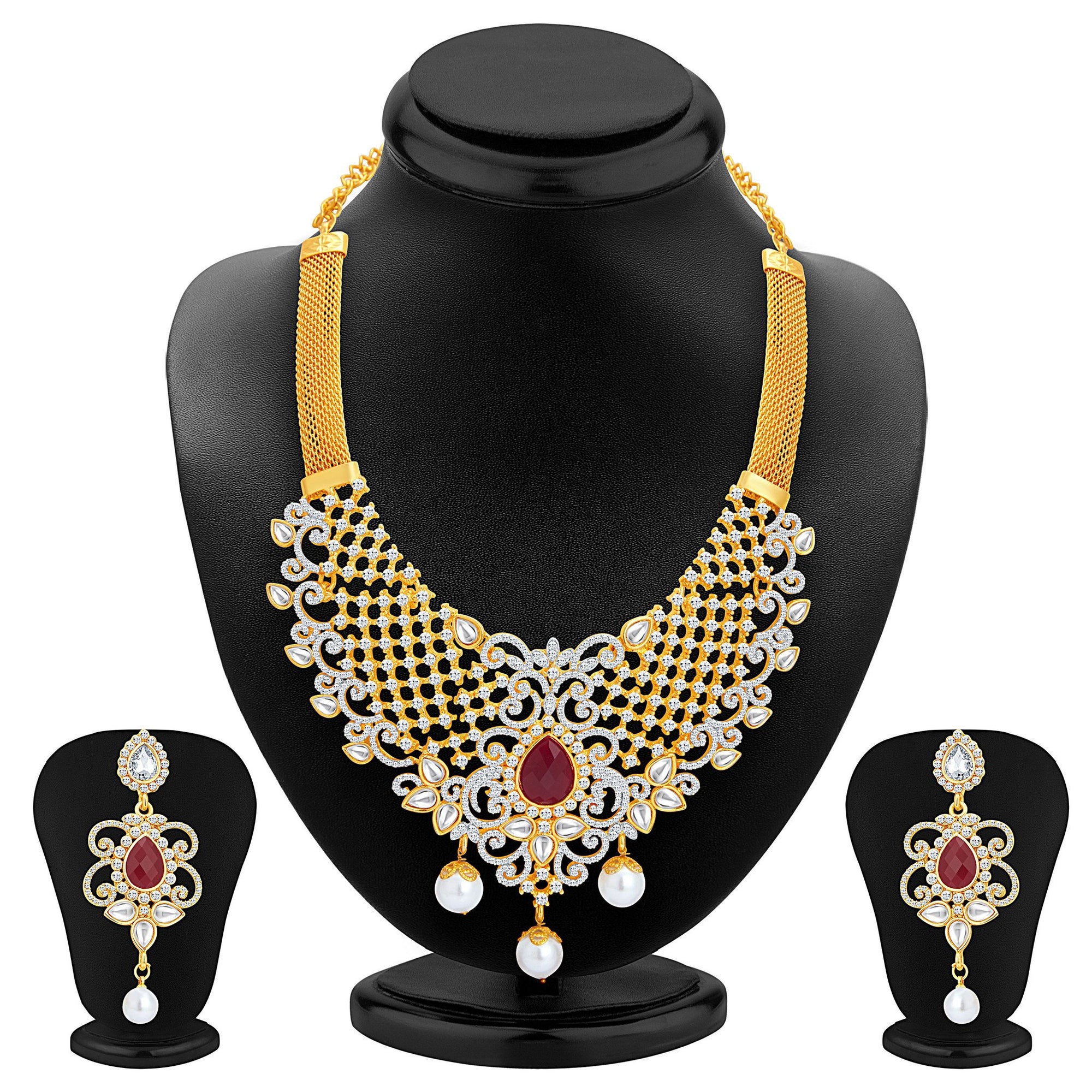 Sukkhi Sleek Gold plated AD Stone Necklace Set 