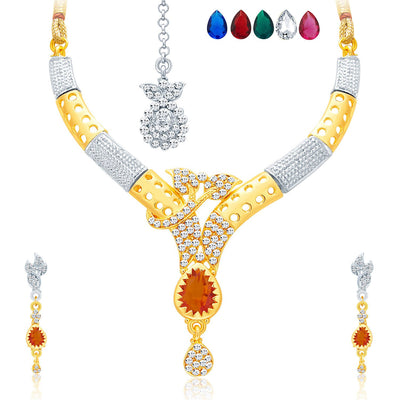 Sukkhi Sublime Gold & Rhodium Plated AD Necklace Set with Set of 5 Changeable Stone For Women-1