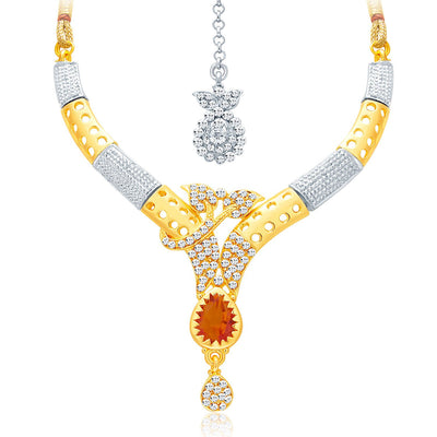 Sukkhi Sublime Gold & Rhodium Plated AD Necklace Set with Set of 5 Changeable Stone For Women-3