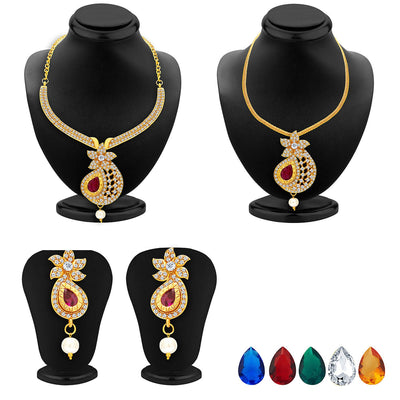 Sukkhi Brilliant Necklace Set Detachable to Pendant Set with Chain and Set of 5 Changeable Stone For Women
