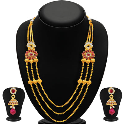 Sukkhi Exquisite Three Strings Gold Plated AD Necklace Set For Women