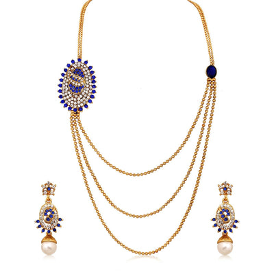 Sukkhi Cluster Three Strings Gold Plated AD Necklace Set For Women-1