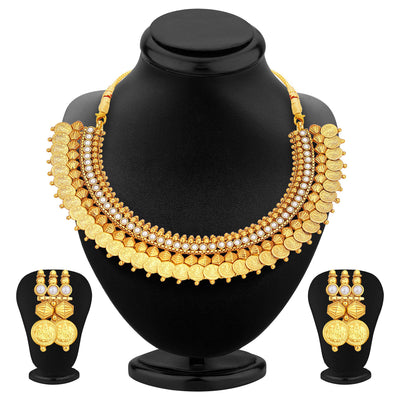 Sukkhi Astonish Gold Plated Temple Jewellery Coin Necklace Set For Women