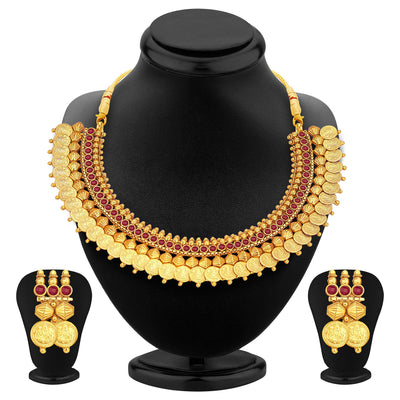 Sukkhi Marvellous Gold Plated Temple Jewellery Coin Necklace Set For Women