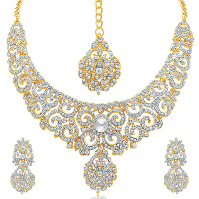Sukkhi Attractive Gold Plated AD Necklace Set For Women