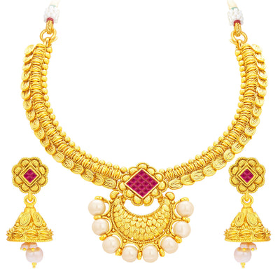 Sukkhi Ritzy Invisible Setting Gold Plated American Diamond Necklace Set For Women