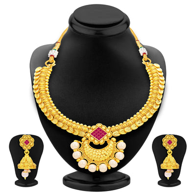 Sukkhi Ritzy Invisible Setting Gold Plated American Diamond Necklace Set For Women-1