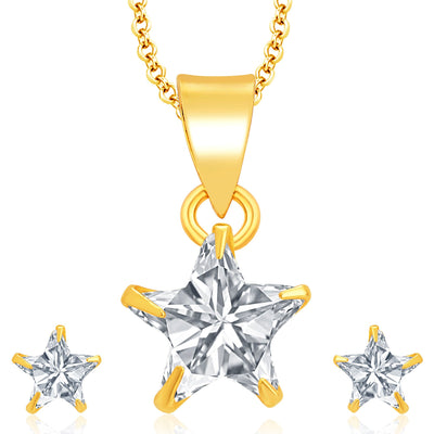 Pissara Glimmery Gold Plated CZ Pendant Set For Women