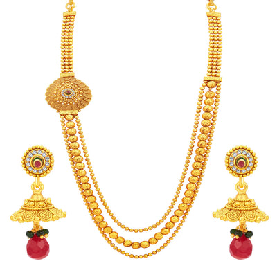 Sukkhi Intricately Three String Jalebi Gold Plated Necklace Set For Women