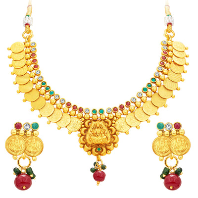 Sukkhi Blossomy Laxmi Temple Coin Gold Plated Necklace Set For Women