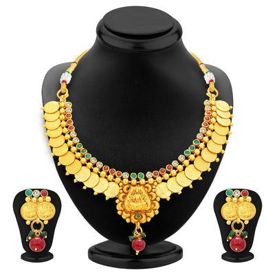 Sukkhi Blossomy Laxmi Temple Coin Gold Plated Necklace Set For Women-1