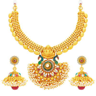 Sukkhi Incredible Laxmi Peacock Laxmi Temple Gold Plated Necklace Set For Women