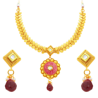 Sukkhi Beguiling Gold Plated Kundan Necklace Set For Women