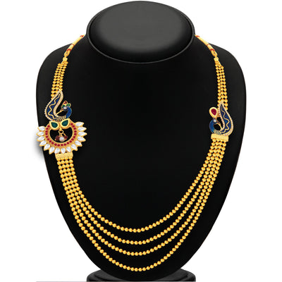 Sukkhi Shimmering Four String Peacock Gold Plated Necklace Set For Women-3
