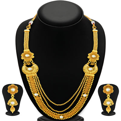 Sukkhi Glimmery Three String Jalebi Gold Plated Kundan Necklace Set For Women-1