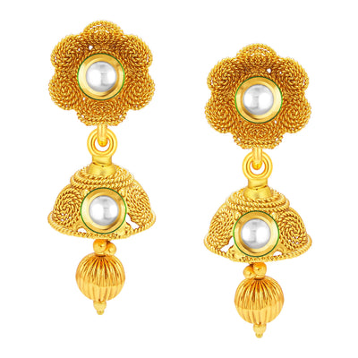 Sukkhi Glimmery Three String Jalebi Gold Plated Kundan Necklace Set For Women-4
