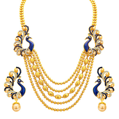 Sukkhi Graceful Five String Peacock Gold Plated Necklace Set For Women