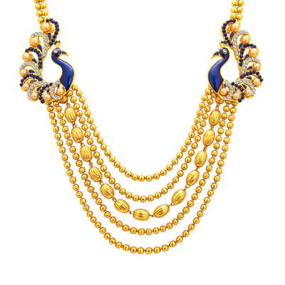 Sukkhi Graceful Five String Peacock Gold Plated Necklace Set For Women-2
