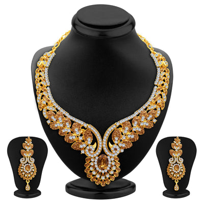 Sukkhi Gleaming LCT Stone Gold Plated AD Necklace Set For Women