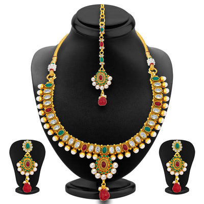 Sukkhi Fine Gold Plated American Diamond Necklace Set For Women-1