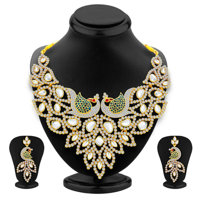 Sukkhi Sleek Peacock Gold Plated AD Necklace Set For Women-1