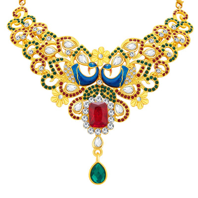 Sukkhi Wavy Peacock Gold Plated AD Necklace Set For Women-3