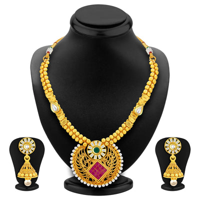 Sukkhi Elegant Invisible Setting Gold Plated American Diamond Necklace Set For Women-1