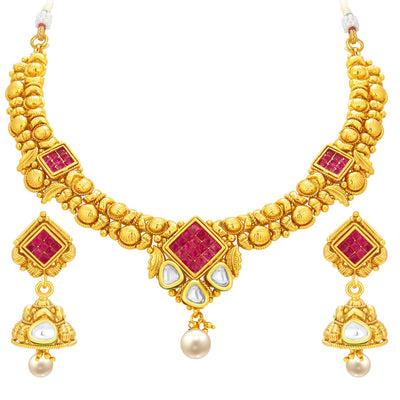 Sukkhi Exotic Invisible Setting Gold Plated American Diamond Necklace Set For Women