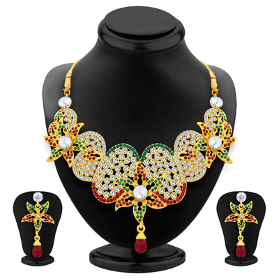 Sukkhi Glorious Gold Plated AD Necklace Set For Women