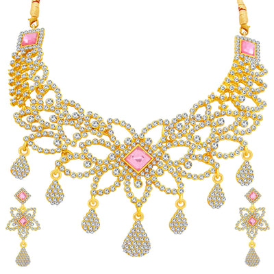 Sukkhi Shimmering Gold Plated AD Necklace Set For Women-1