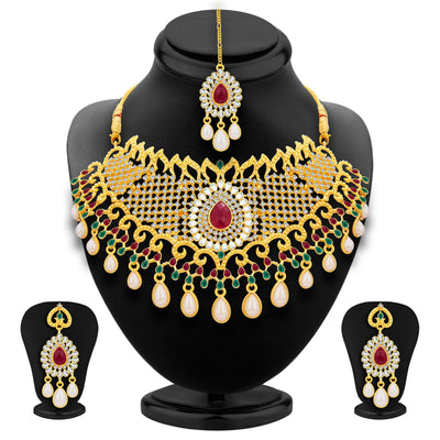 Sukkhi Fancy Gold Plated AD Necklace Set For Women