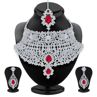 Sukkhi Classic Rhodium Plated AD Necklace Set For Women