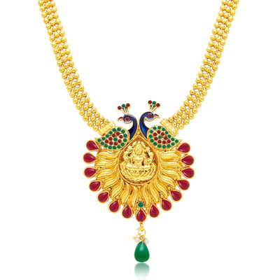 Sukkhi Attractive Laxmi Temple Peacock Gold Plated Necklace Set For Women-1